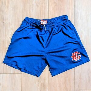 Eric Emanuel Royal Blue Mesh Shorts with Red & White Logo Designer Streetwear